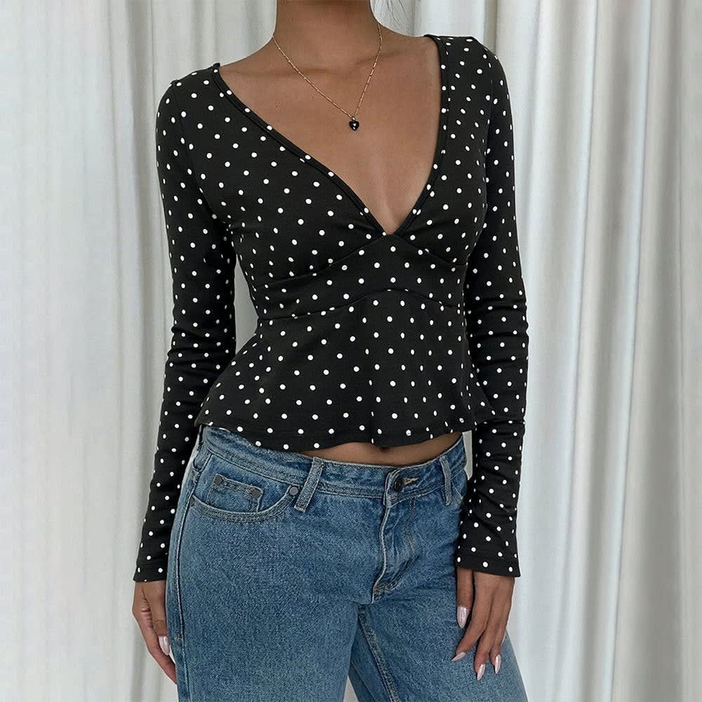 Women's Polka Dot V-Neck Peplum Top | Rosamund_3