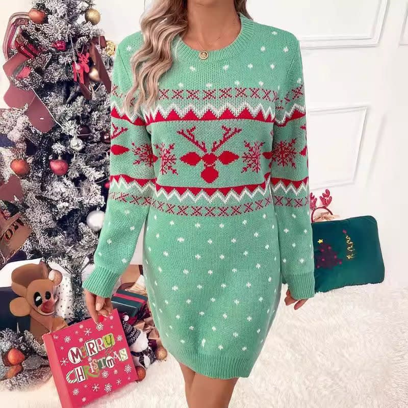Women's Reindeer Christmas Jumper Dress | Simone_4