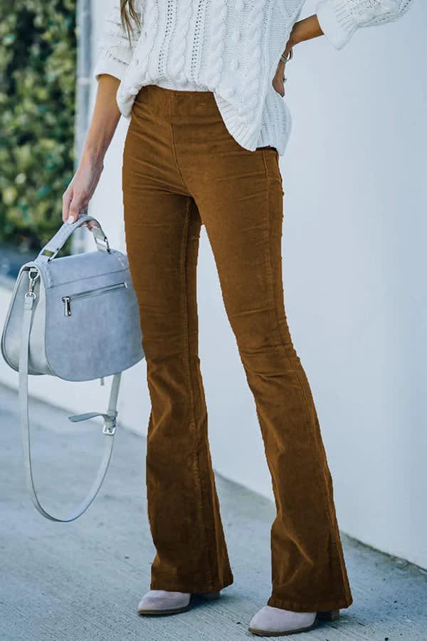 Women's Stretch Corduroy Flared Trousers | Laura_10