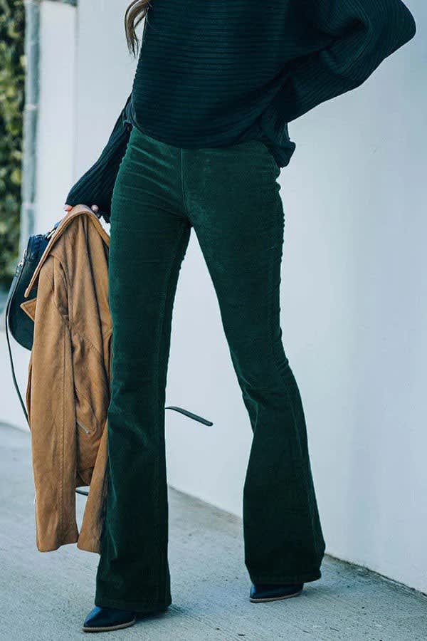 Women's Stretch Corduroy Flared Trousers | Laura_12