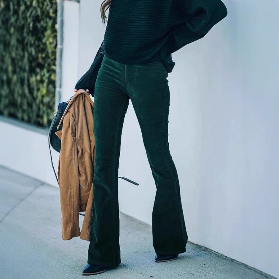 Women's Stretch Corduroy Flared Trousers | Laura_2