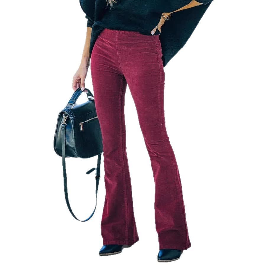 Women's Stretch Corduroy Flared Trousers | Laura_5