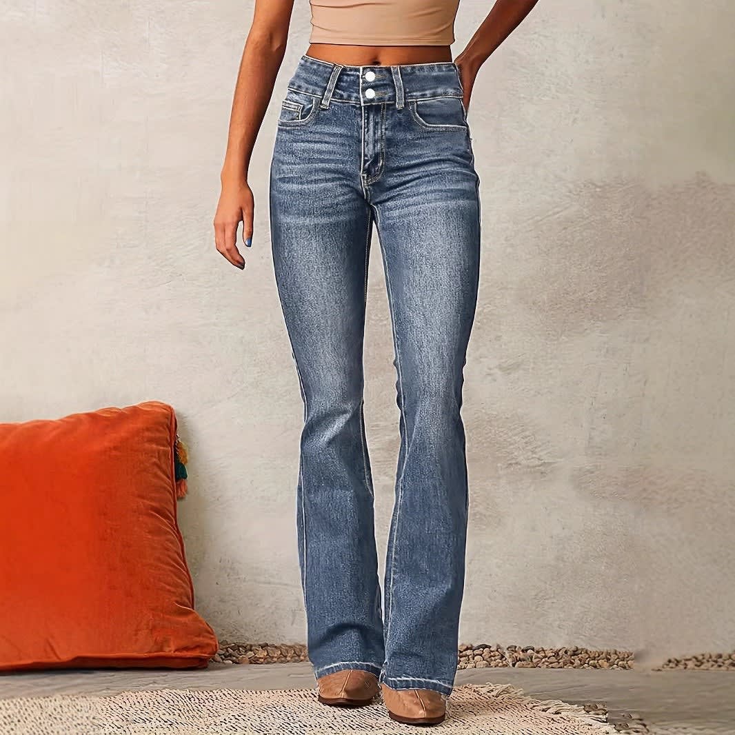 Women's Double Button High Waist Flared Jeans | Sarah_6