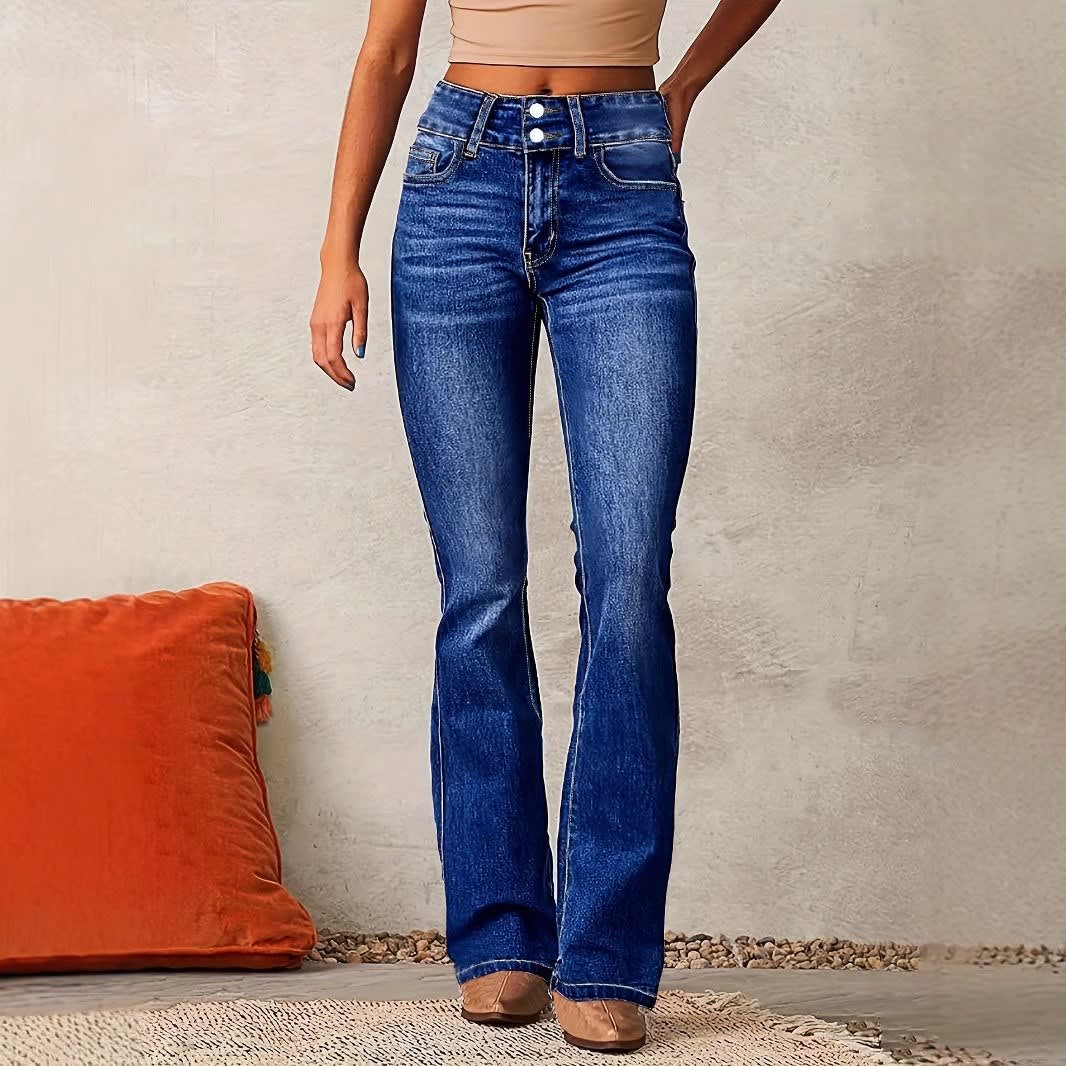 Women's Double Button High Waist Flared Jeans | Sarah_7