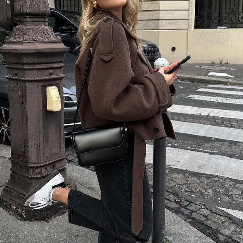 Women's Belted Cropped Pea Coat | Ingrid_3