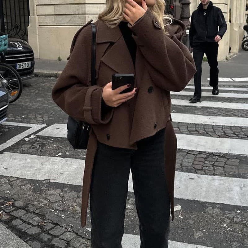 Women's Belted Cropped Pea Coat | Ingrid_4