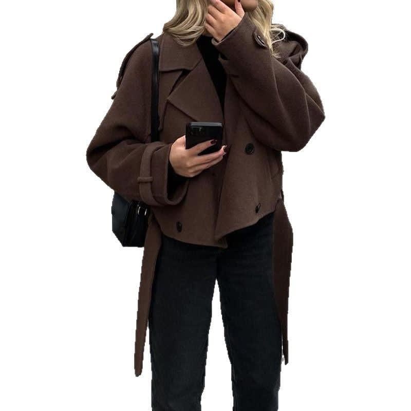 Women's Belted Cropped Pea Coat | Ingrid_5