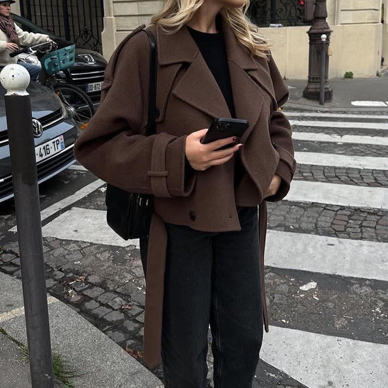 Women's Belted Cropped Pea Coat | Ingrid_6