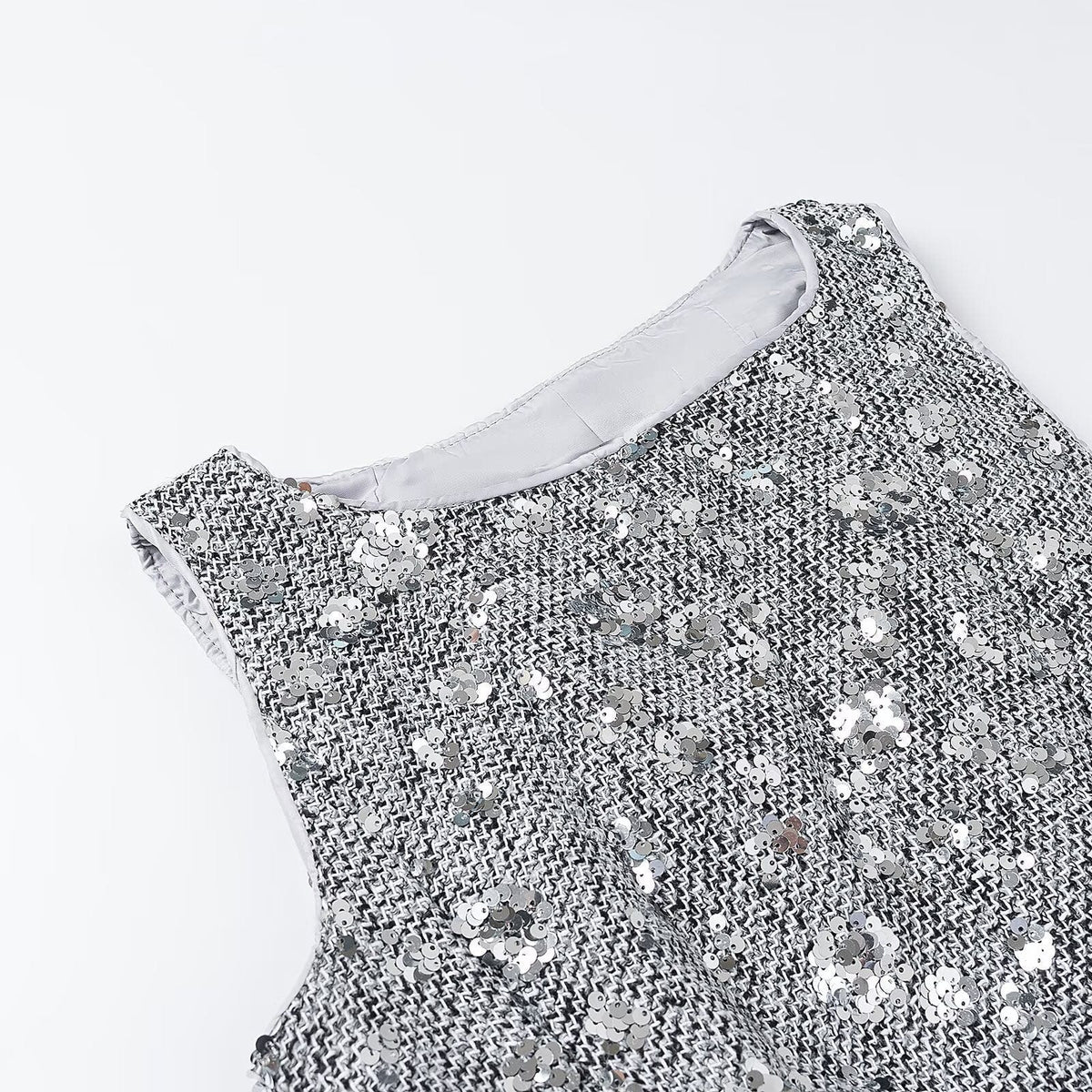 Women's Sequin Boucle Sleeveless Peplum Top | Anya_2