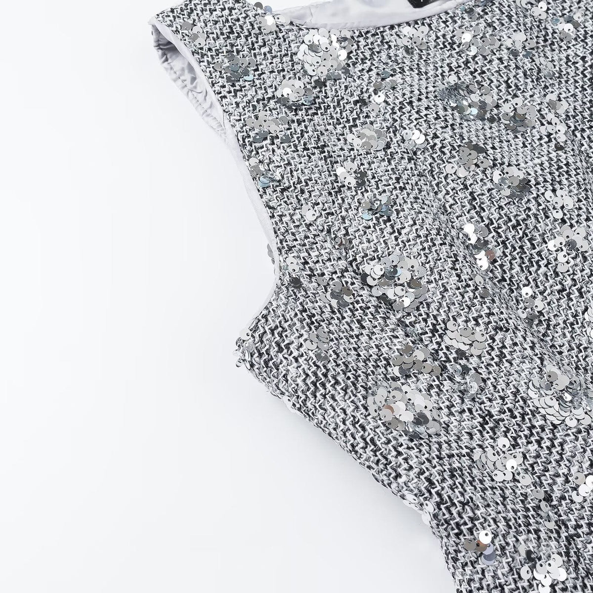 Women's Sequin Boucle Sleeveless Peplum Top | Anya_3