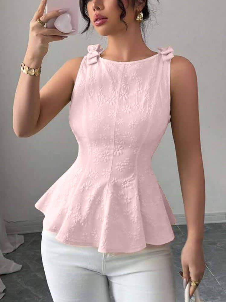 Women's Floral Textured Sleeveless Peplum Top | Talia_6