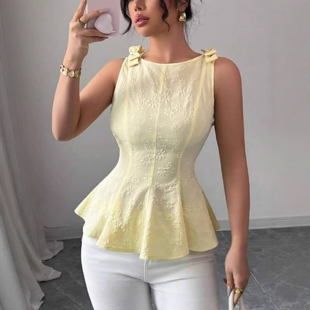 Women's Floral Textured Sleeveless Peplum Top | Talia_7
