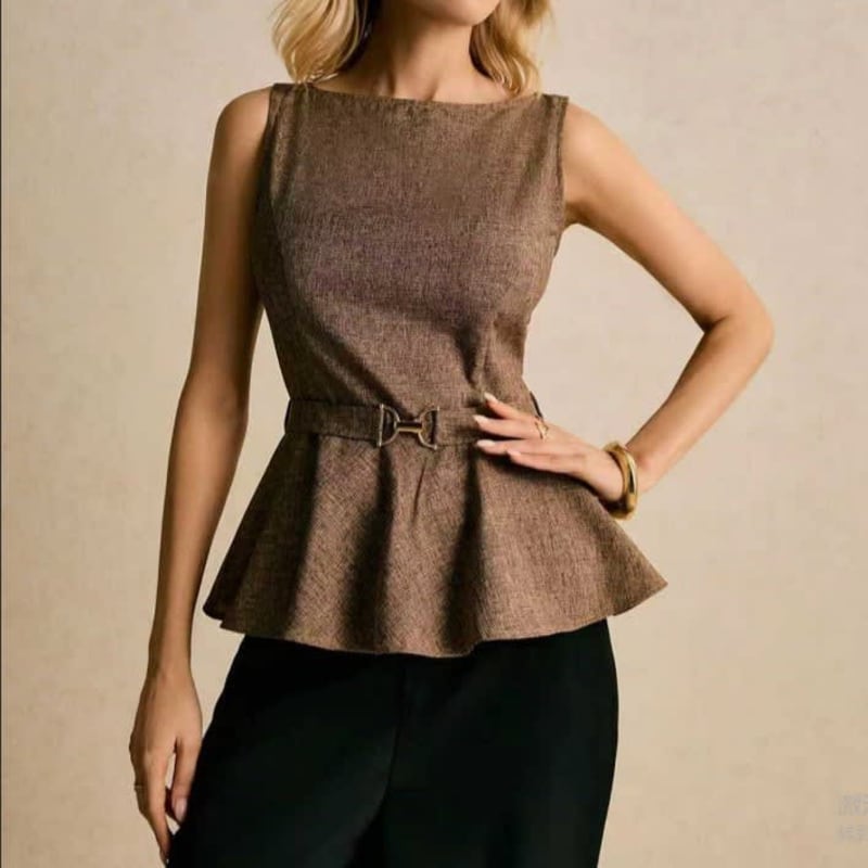 Women's Belted Sleeveless Peplum Top | Niamh_1