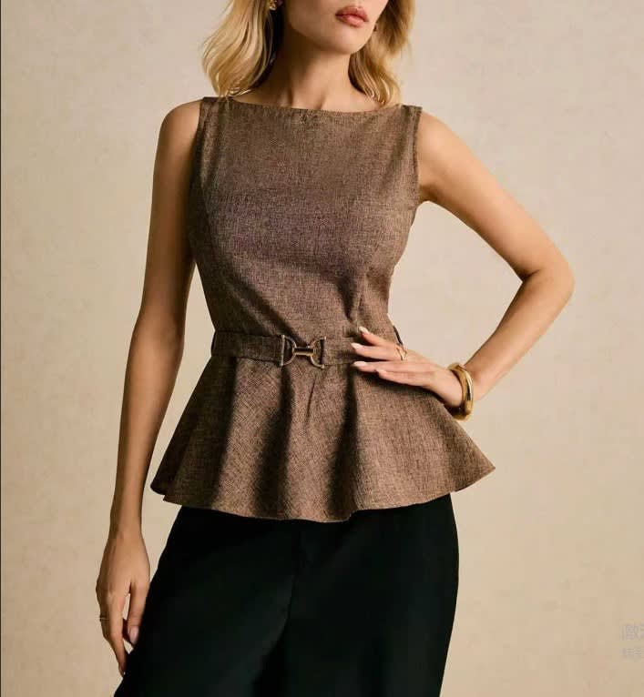 Women's Belted Sleeveless Peplum Top | Niamh_3