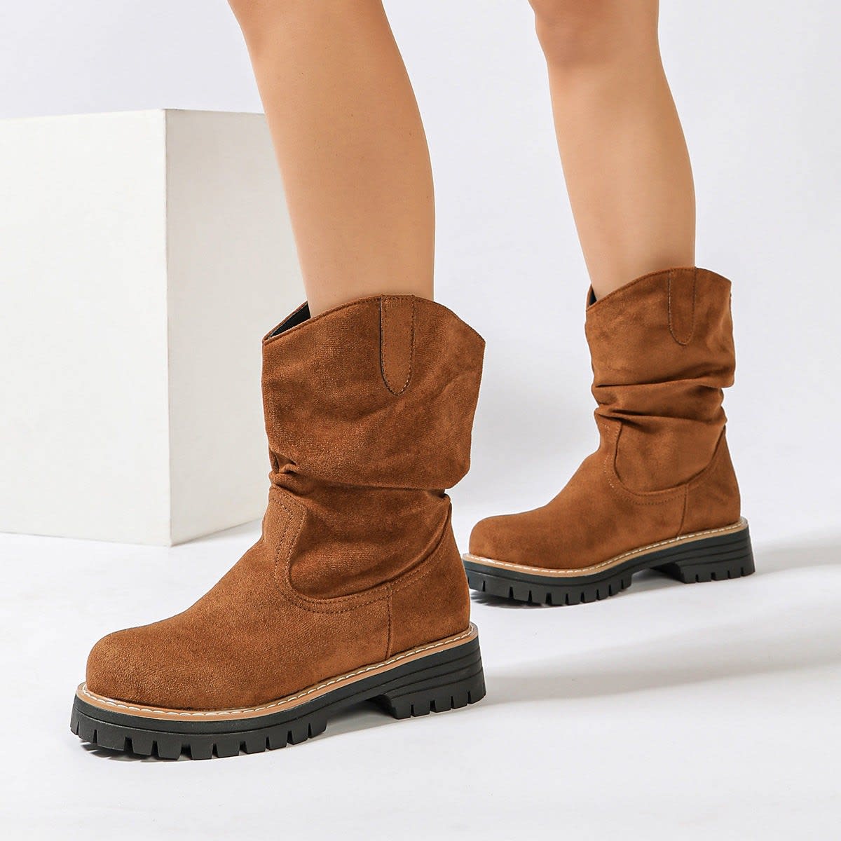 Women's Suede Slouch Mid Calf Boots | Portia_3