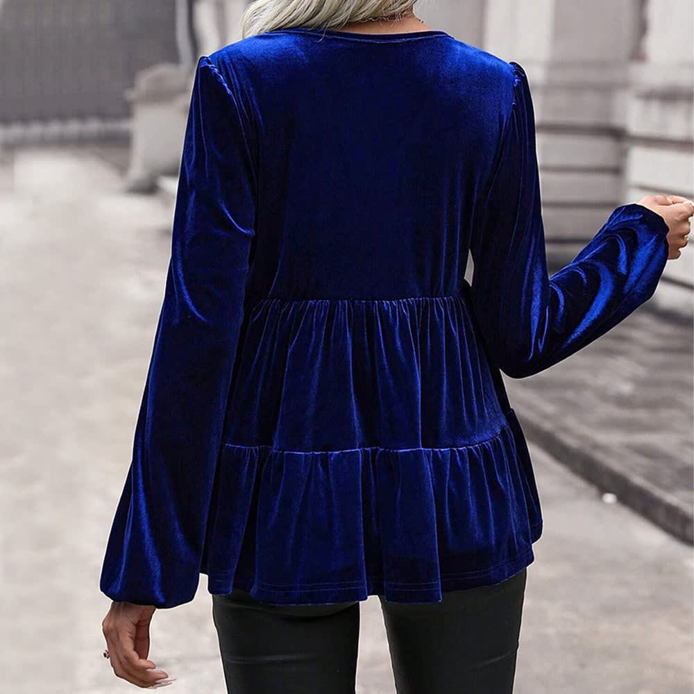 Women's Velvet Balloon Sleeve Peplum Top | Frances_2