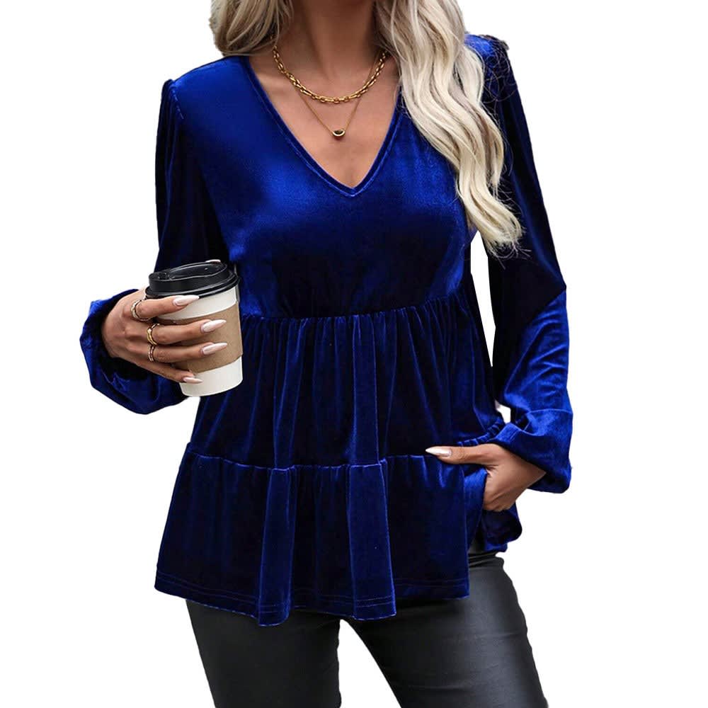 Women's Velvet Balloon Sleeve Peplum Top | Frances_5