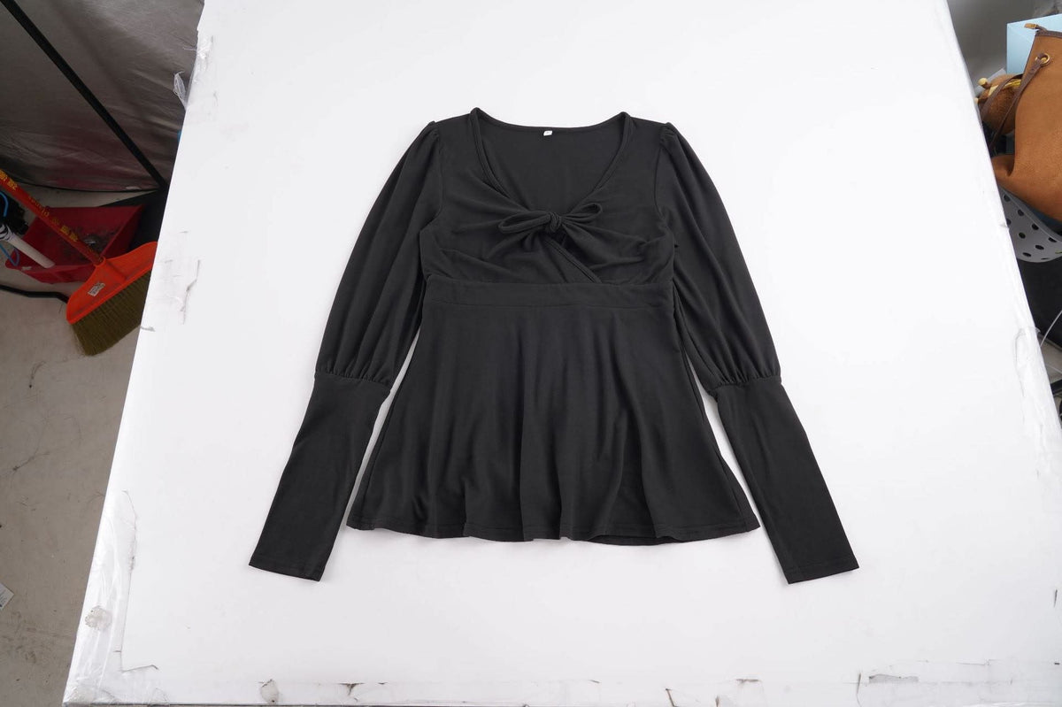 Women's Knot Front Puff Sleeve Peplum Top | Christina_7