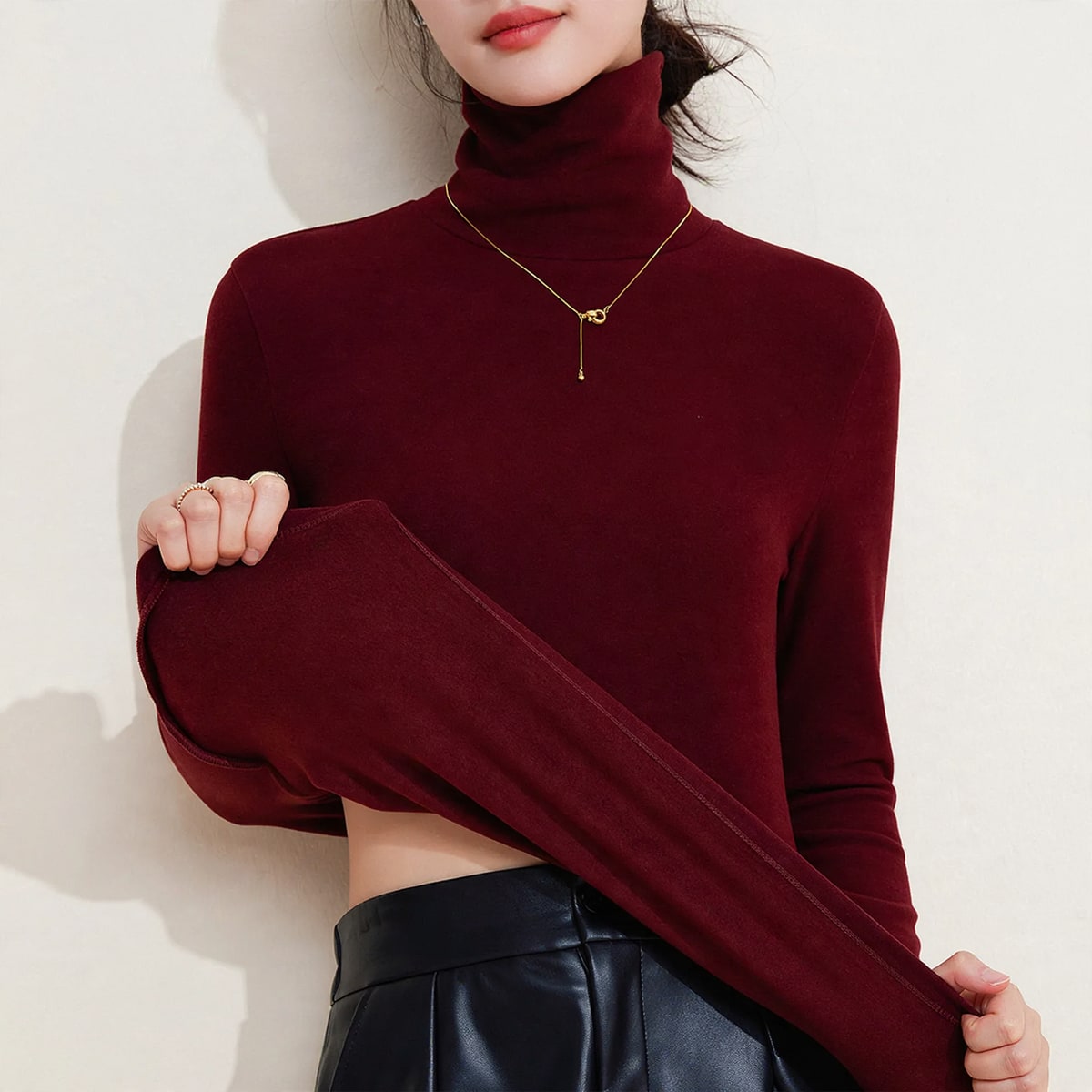 Women's Fleece Lined Turtleneck Thermal Top | Tina_2