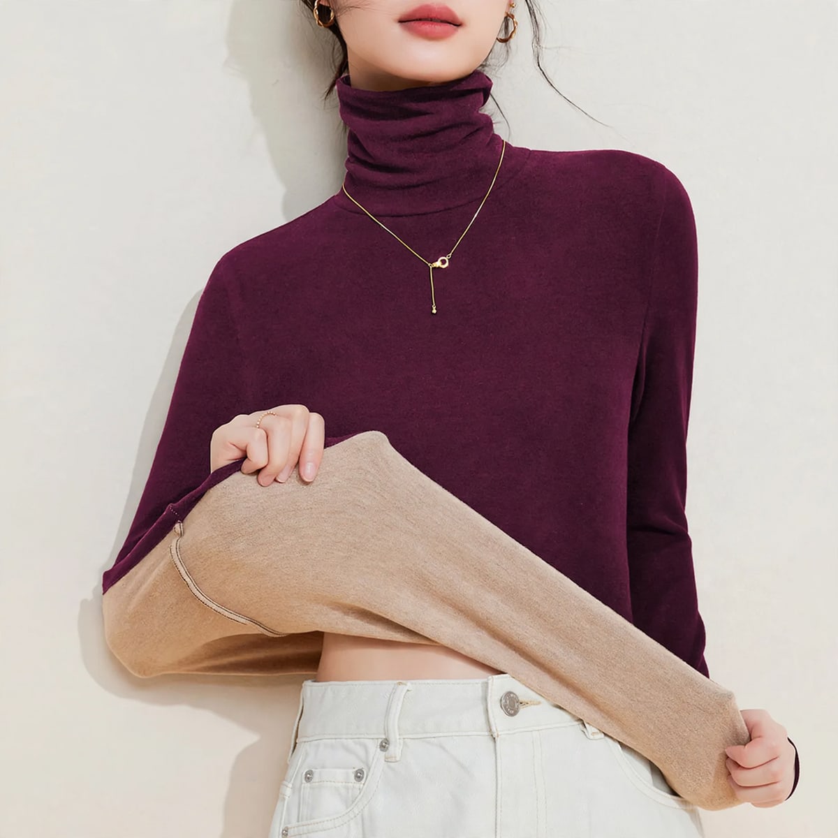 Women's Fleece Lined Turtleneck Thermal Top | Tina_3