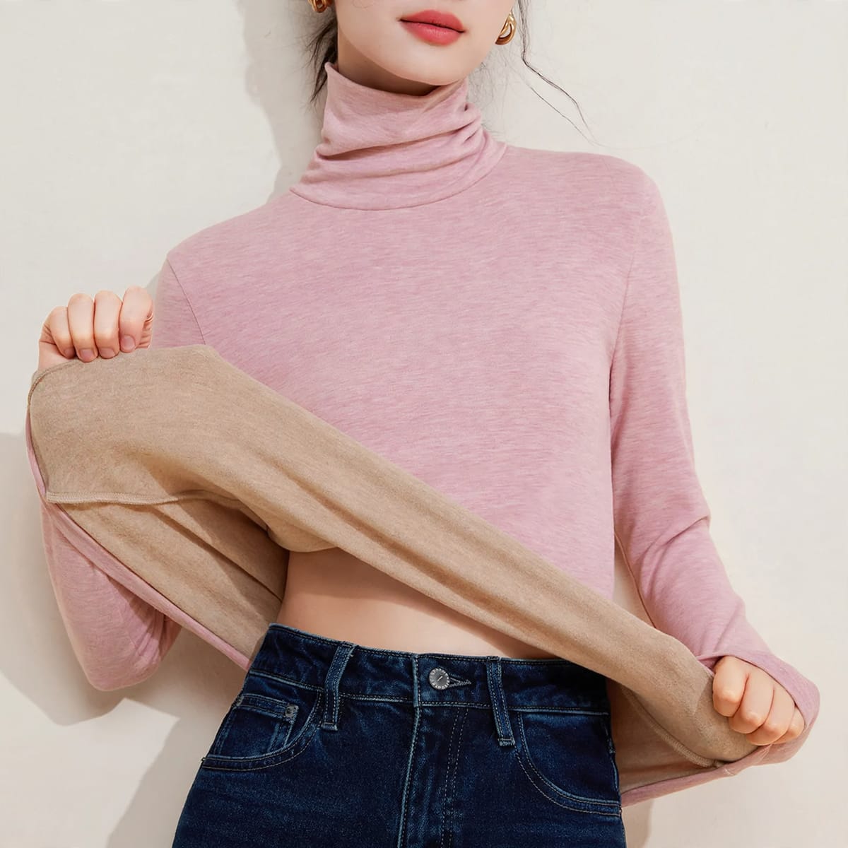 Women's Fleece Lined Turtleneck Thermal Top | Tina_8