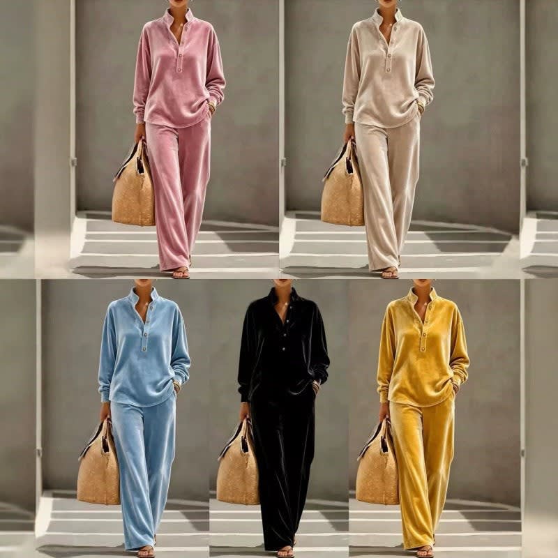 Women's Velour Lounge Set with Wide Leg Trousers | Penny_1