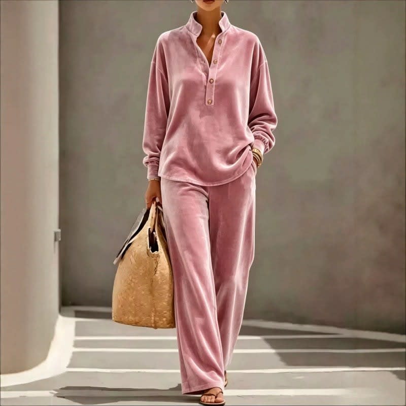 Women's Velour Lounge Set with Wide Leg Trousers | Penny_4