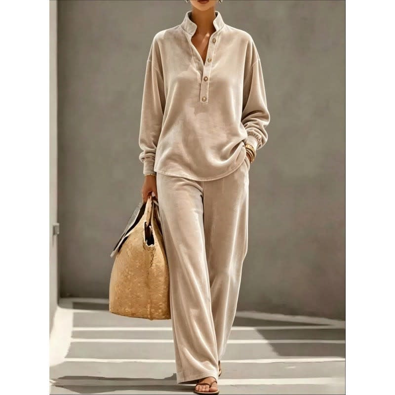 Women's Velour Lounge Set with Wide Leg Trousers | Penny_6
