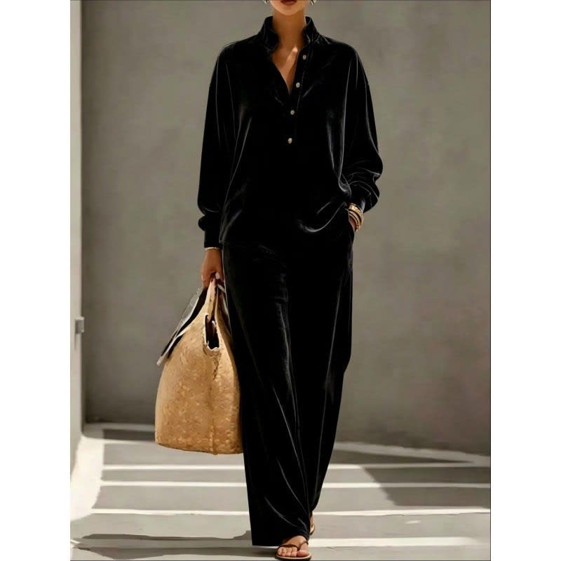 Women's Velour Lounge Set with Wide Leg Trousers | Penny_8