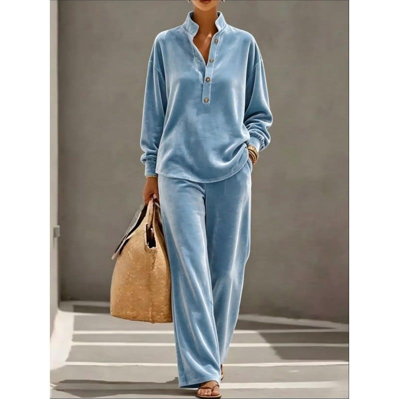 Women's Velour Lounge Set with Wide Leg Trousers | Penny_9