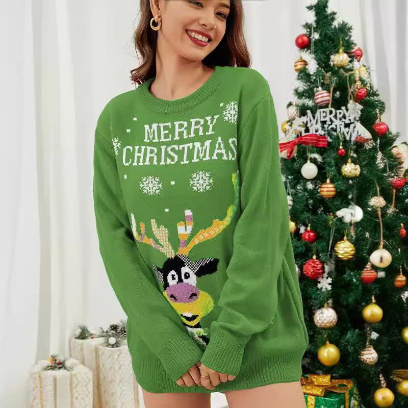Women's Oversized Reindeer Christmas Jumper | Saffron_4