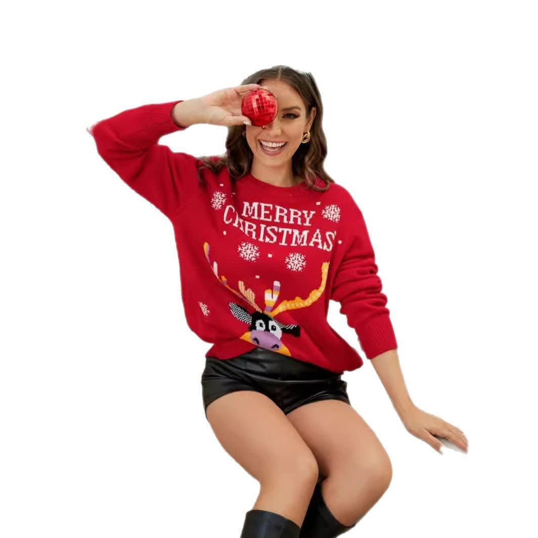 Women's Oversized Reindeer Christmas Jumper | Saffron_5