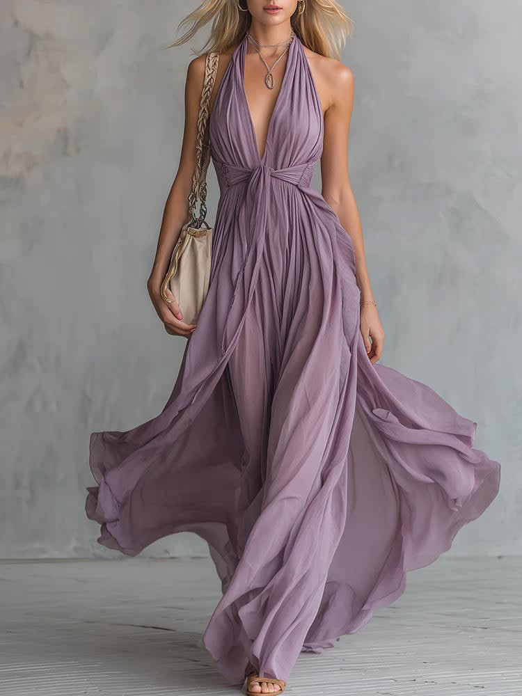 Women's Halter V-Neck Maxi Dress | Olivia Porter_3