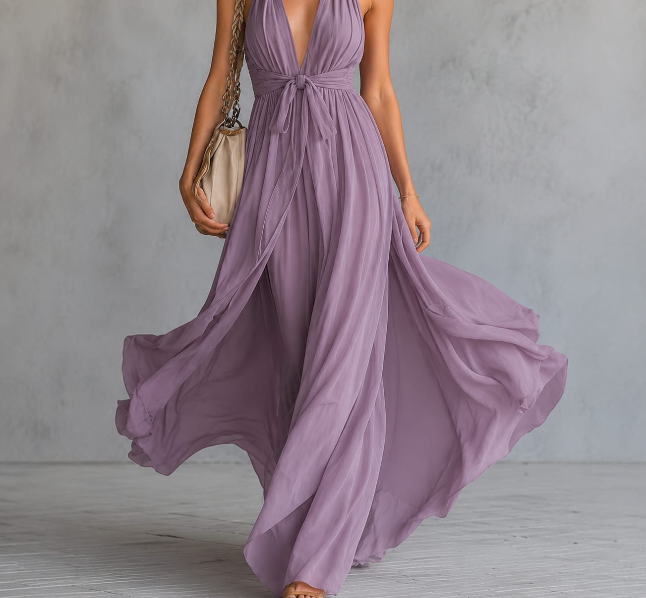 Women's Halter V-Neck Maxi Dress | Olivia Porter_4