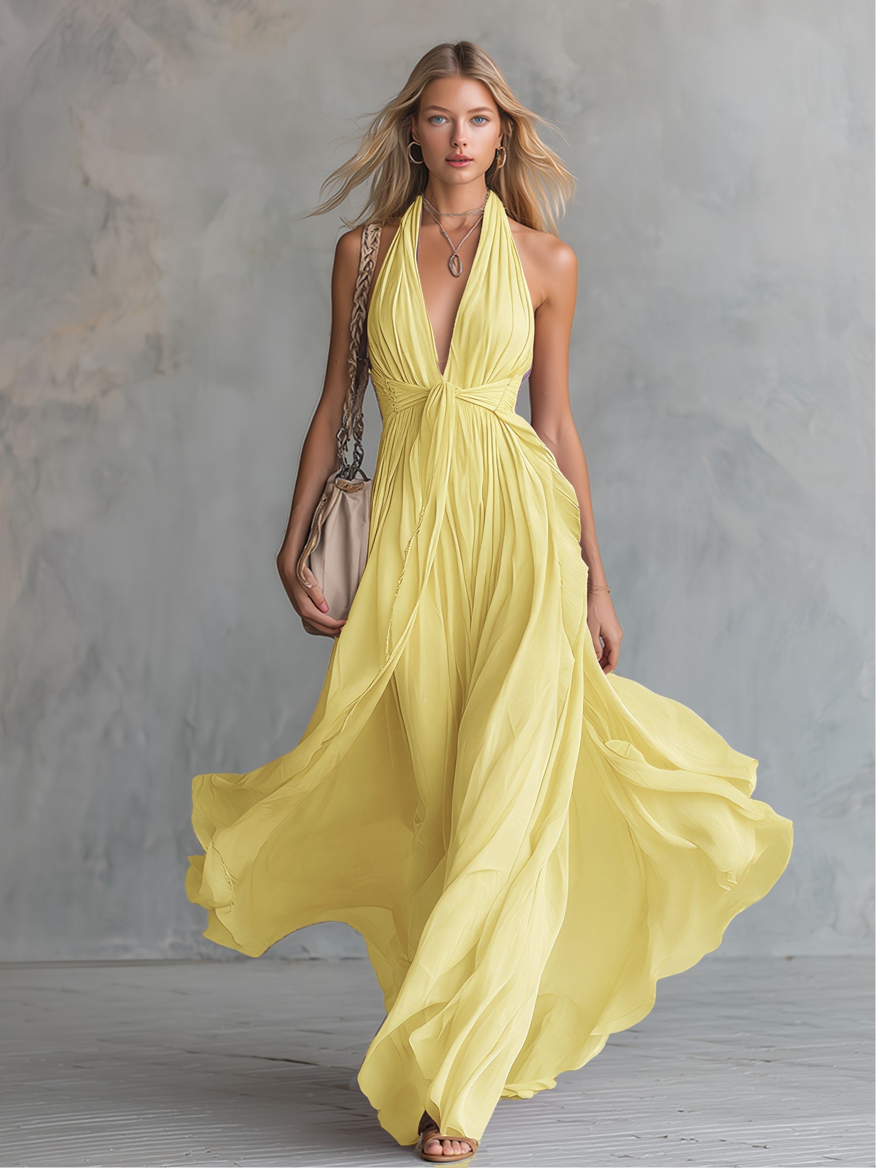 Women's Halter V-Neck Maxi Dress | Olivia Porter_6
