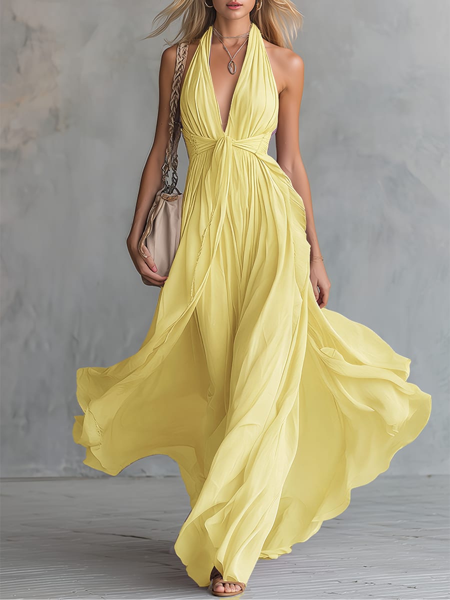 Women's Halter V-Neck Maxi Dress | Olivia Porter_8