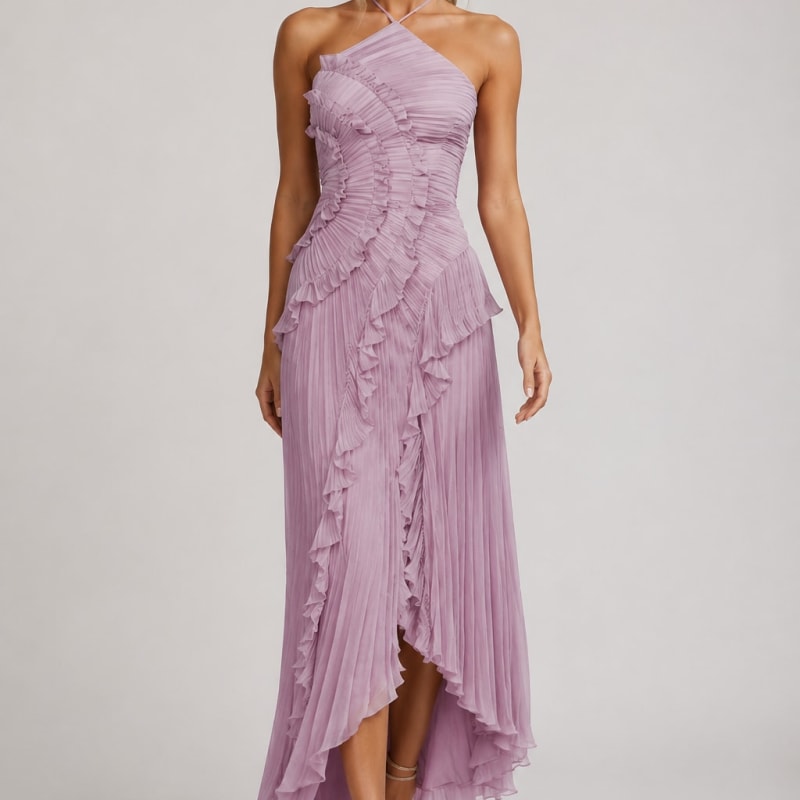 Women's Pleated Ruffle Halter Maxi Dress | Lena_1