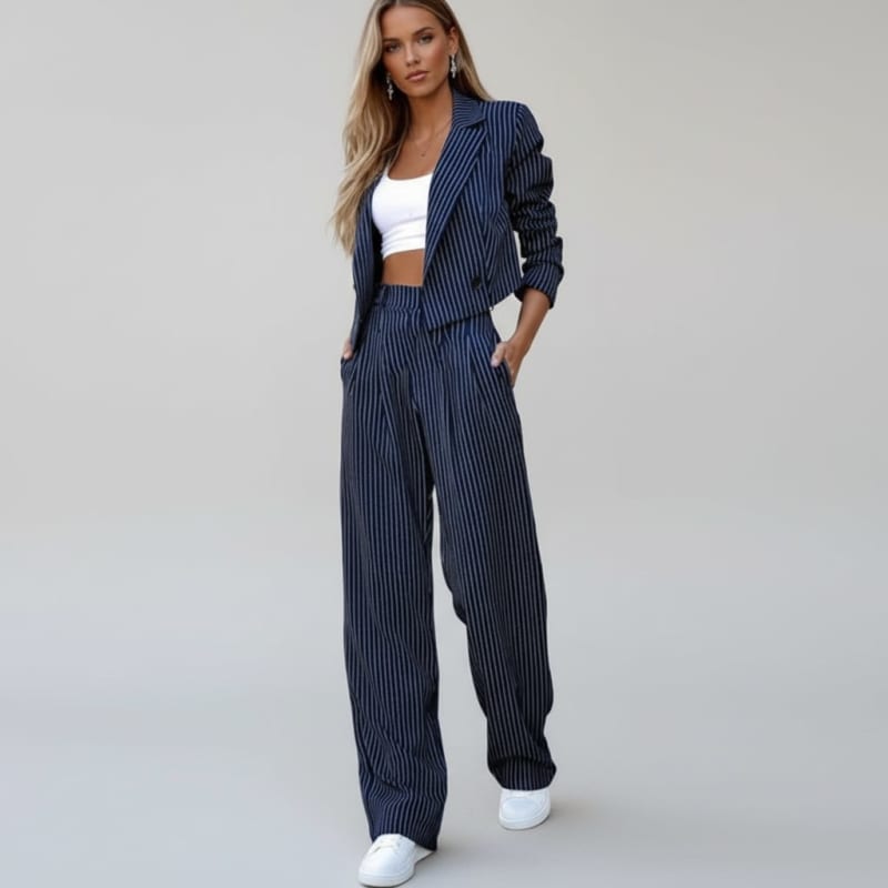 Women's Pinstripe Wide Leg Trouser Suit | Andrea_1