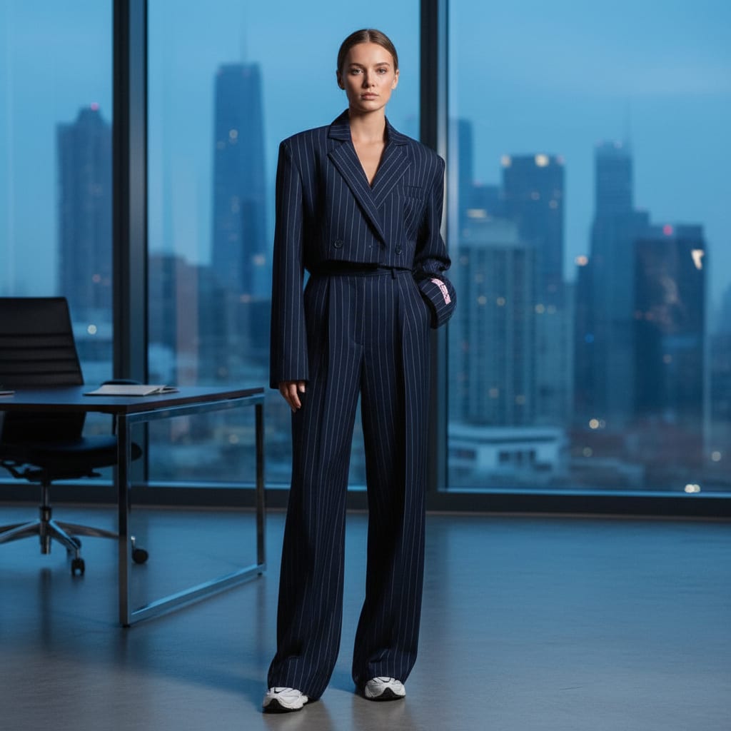 Women's Pinstripe Wide Leg Trouser Suit | Andrea_2