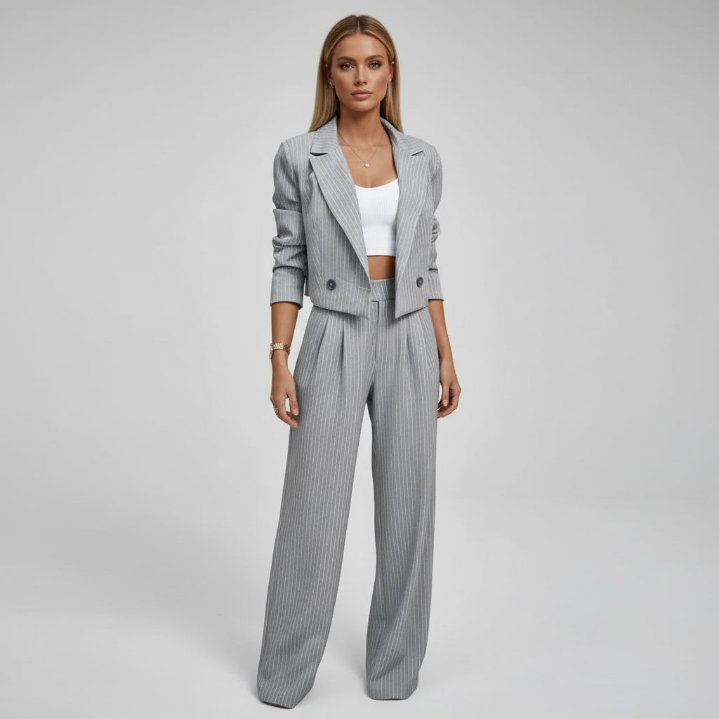Women's Pinstripe Wide Leg Trouser Suit | Andrea_5