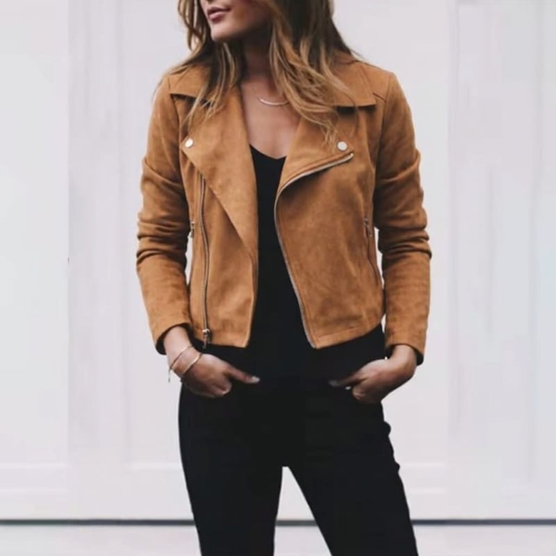Women's Suede Cropped Biker Jacket | Shona_1