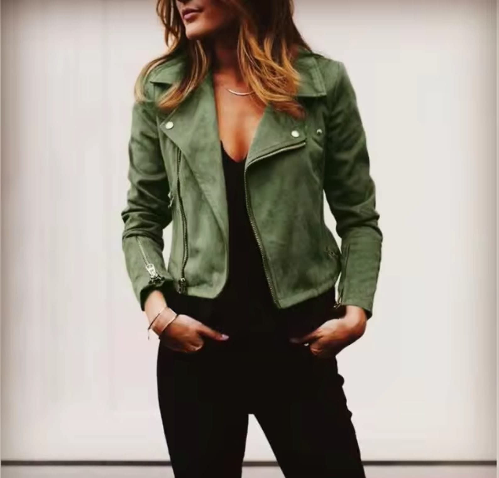 Women's Suede Cropped Biker Jacket | Shona_4