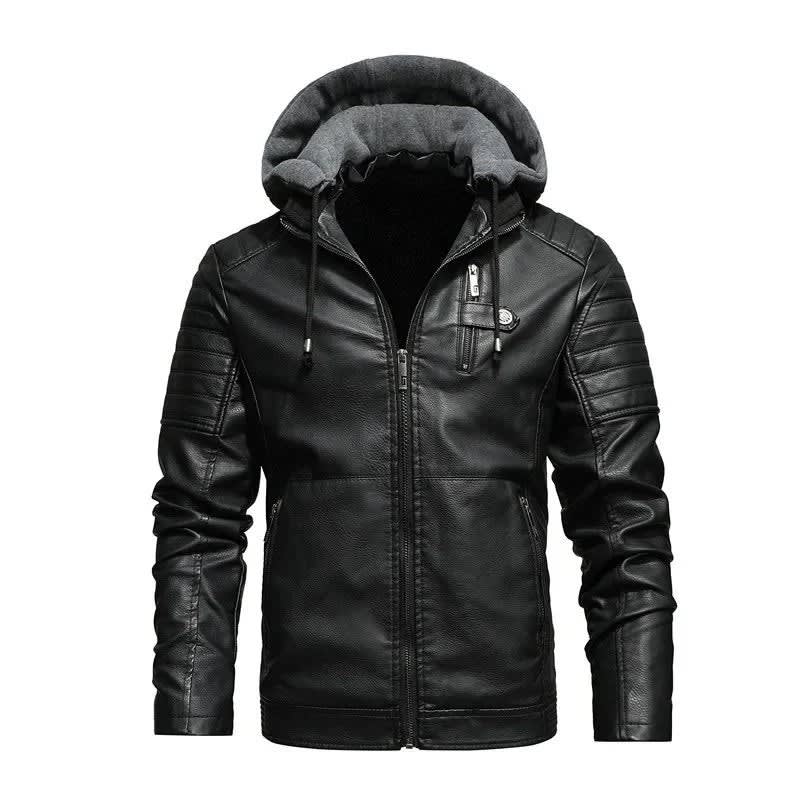 Men's Faux Leather Hooded Moto Jacket | Merrick_2