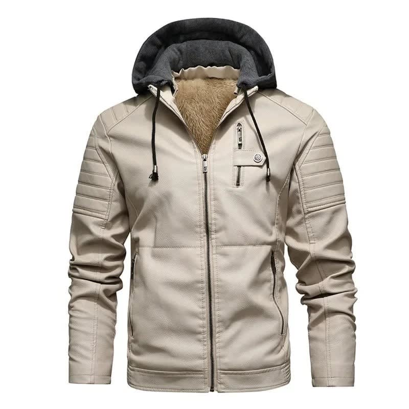 Men's Faux Leather Hooded Moto Jacket | Merrick_3