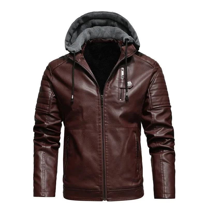 Men's Faux Leather Hooded Moto Jacket | Merrick_4