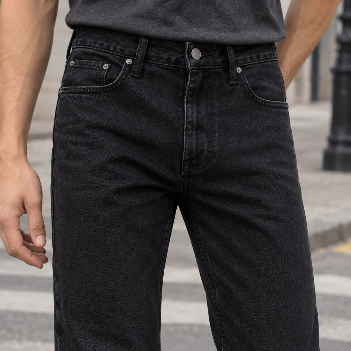Men's Black Cotton Flared Jeans | Fergus_2