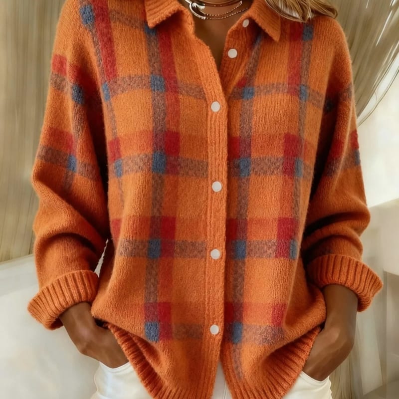 Women's Checked Knit Shirt Jacket | Vera_1
