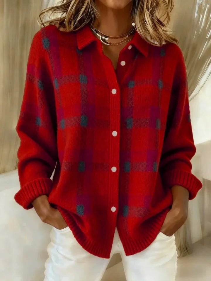 Women's Checked Knit Shirt Jacket | Vera_2