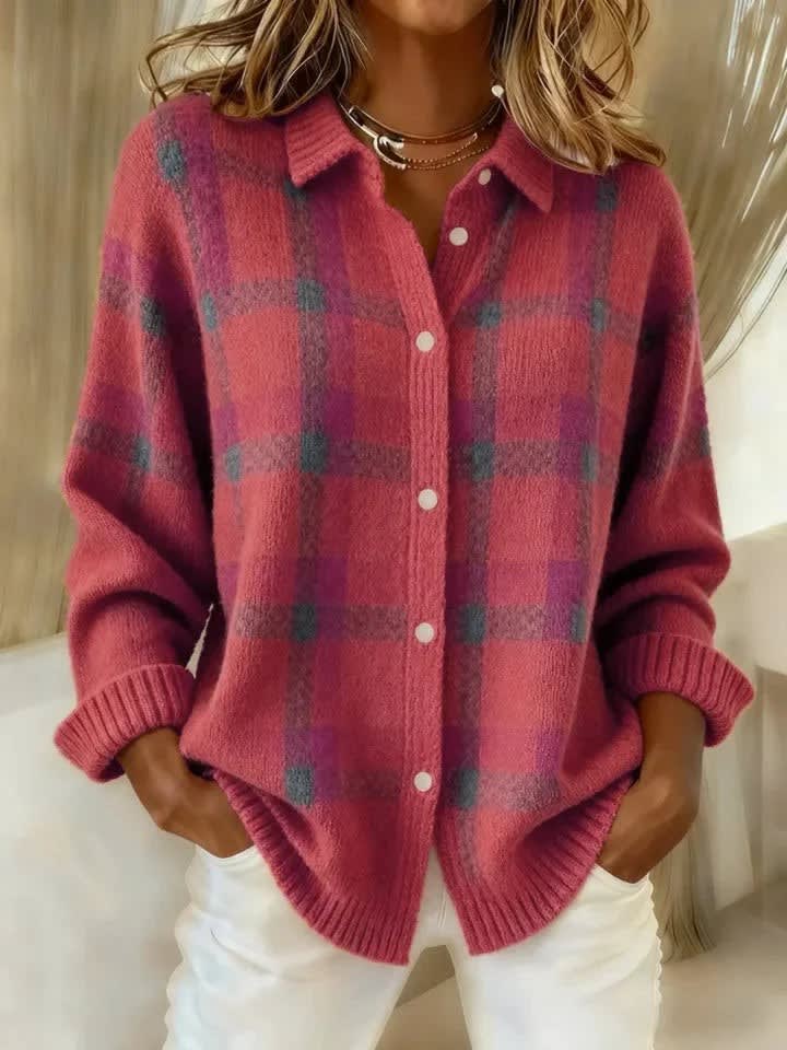 Women's Checked Knit Shirt Jacket | Vera_3