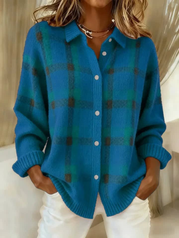 Women's Checked Knit Shirt Jacket | Vera_4